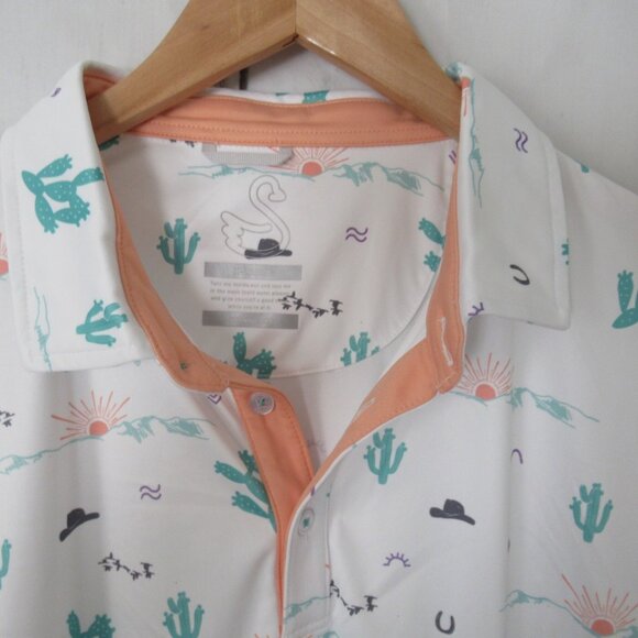 Swannies Golf Polo Shirt XL X Large Cactus Horseshoe Western Print Short Sleeve - Picture 1 of 7